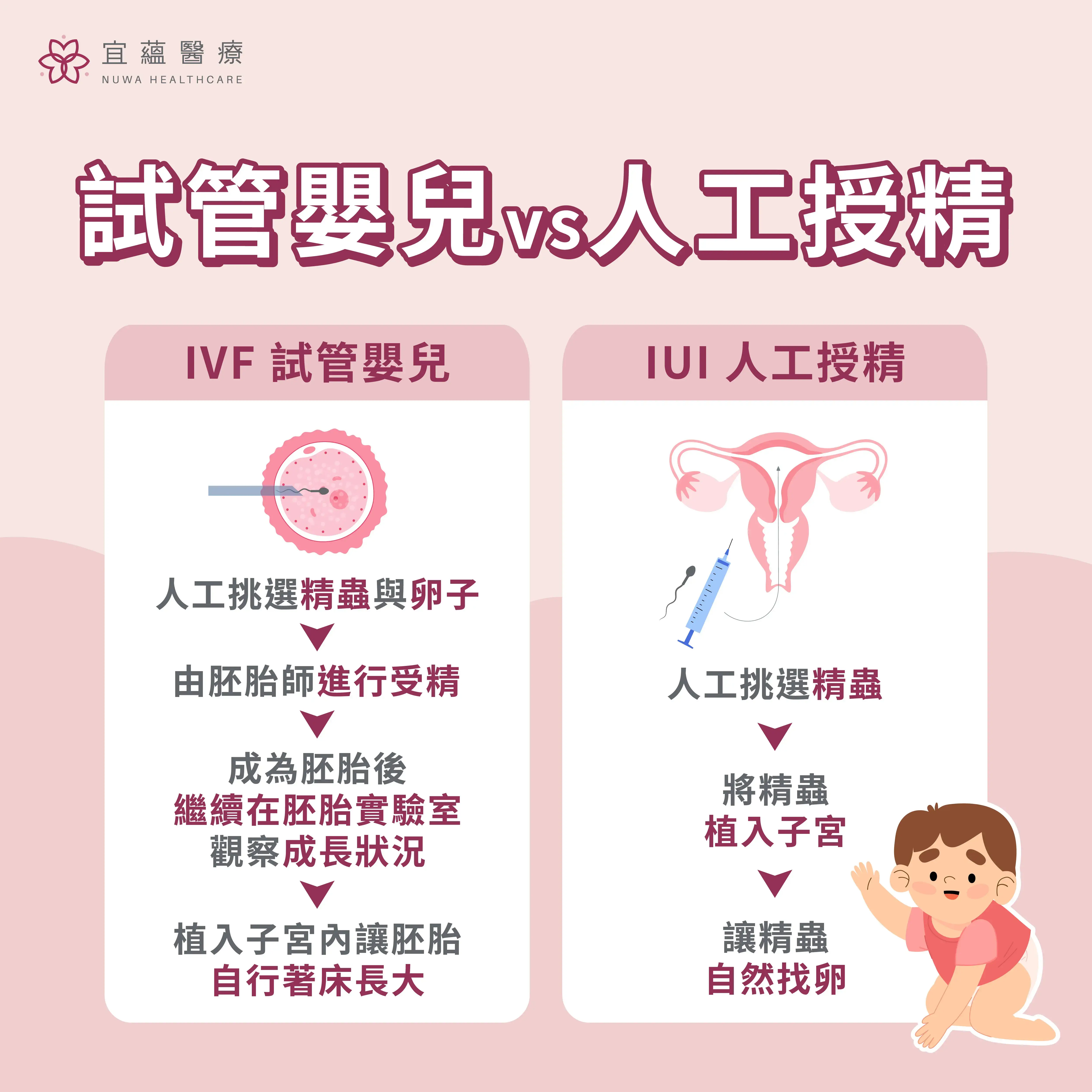 試管嬰兒 v.s 人工受孕比較圖