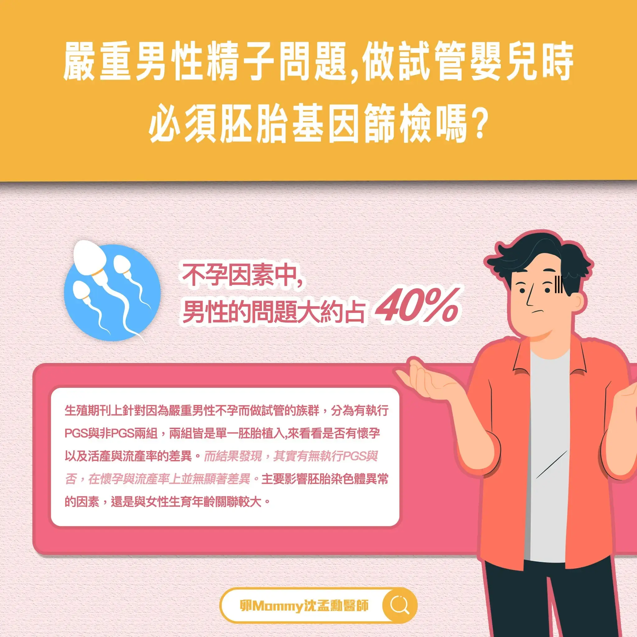 嚴重的男性精子問題，在做試管嬰兒時，必須搭配PGS嗎
