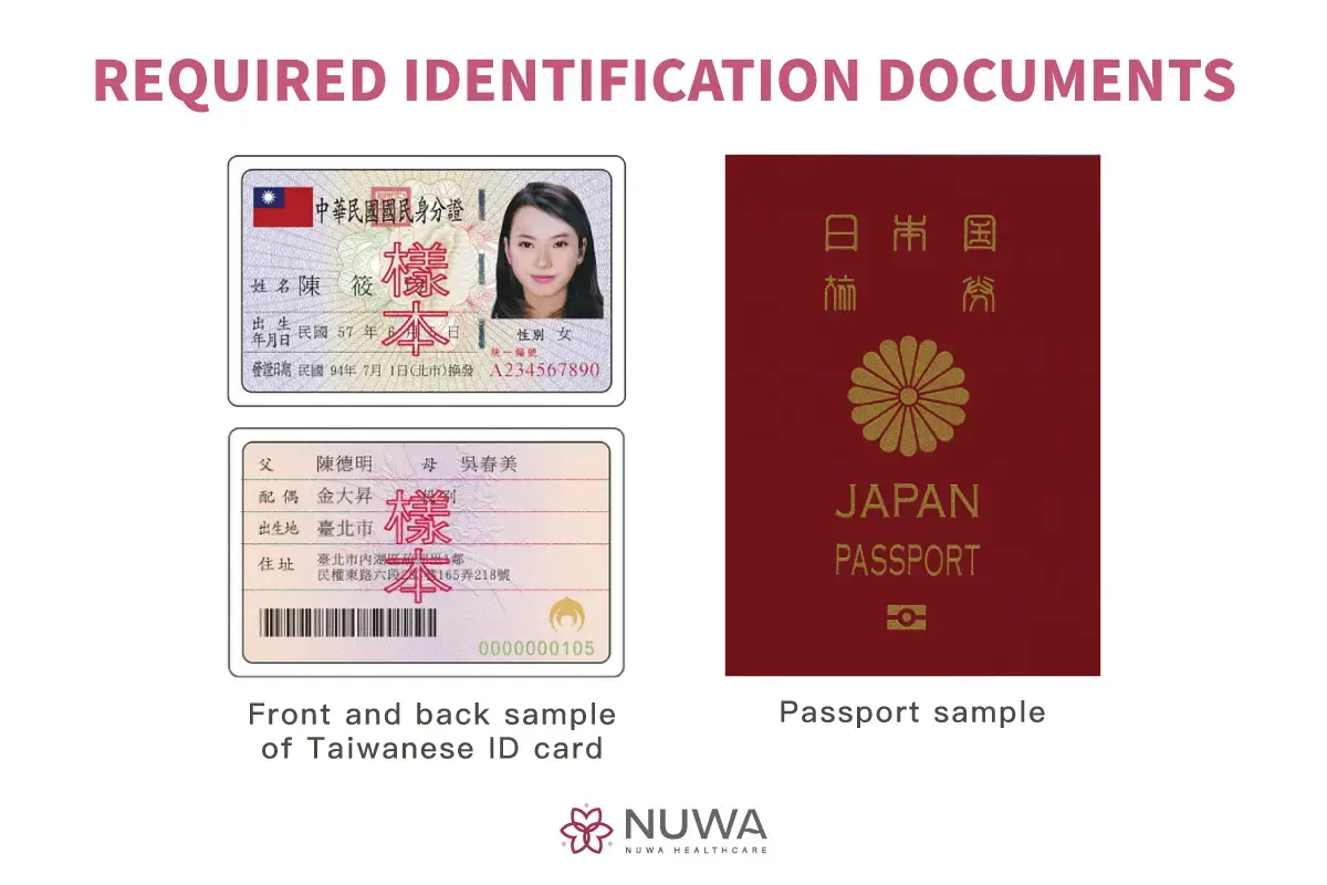 Taiwan national ID and passport examples for fertility treatment registration