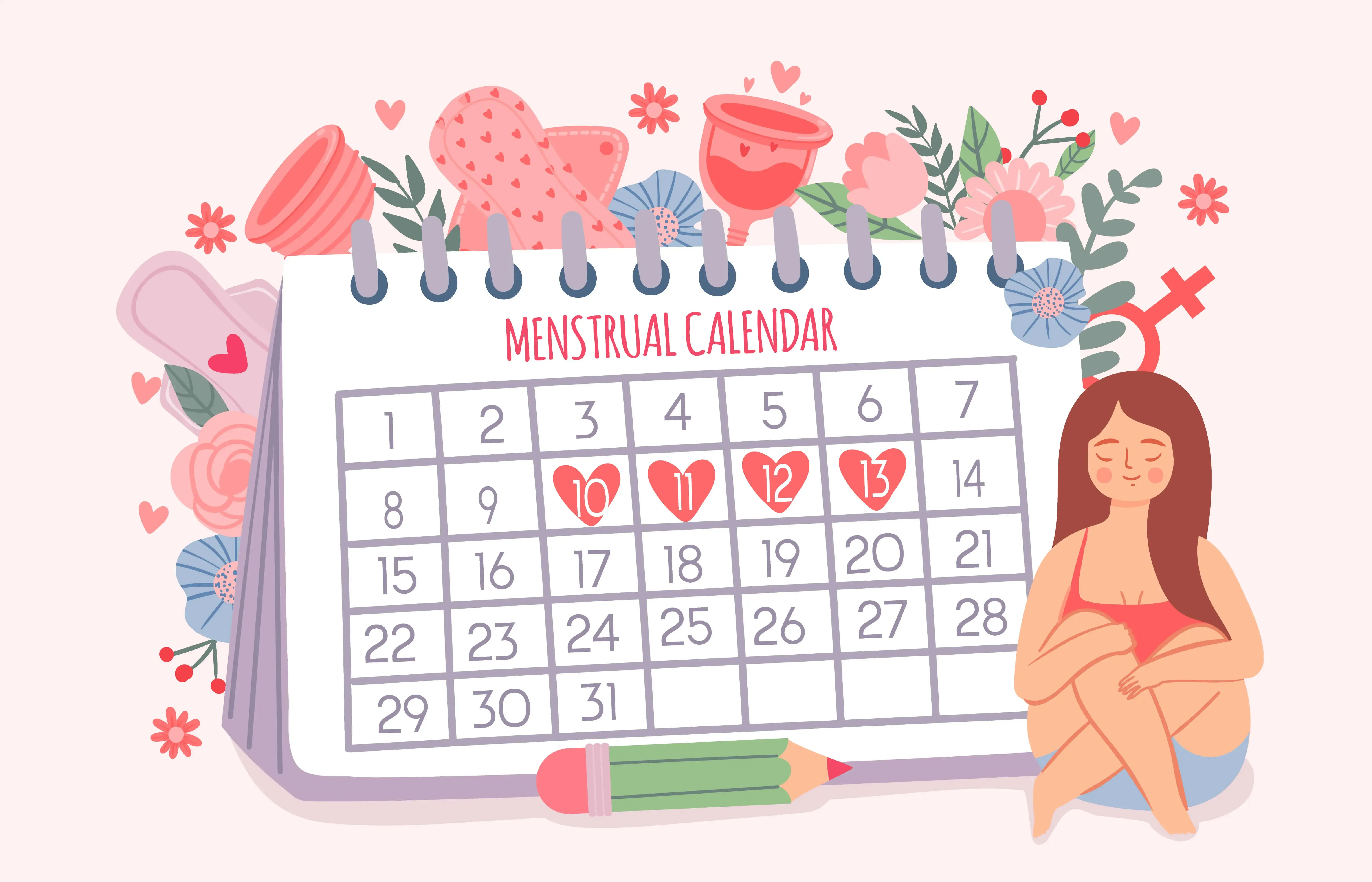 女性月經日曆紀錄示意圖，透過經期變化觀察身體狀態