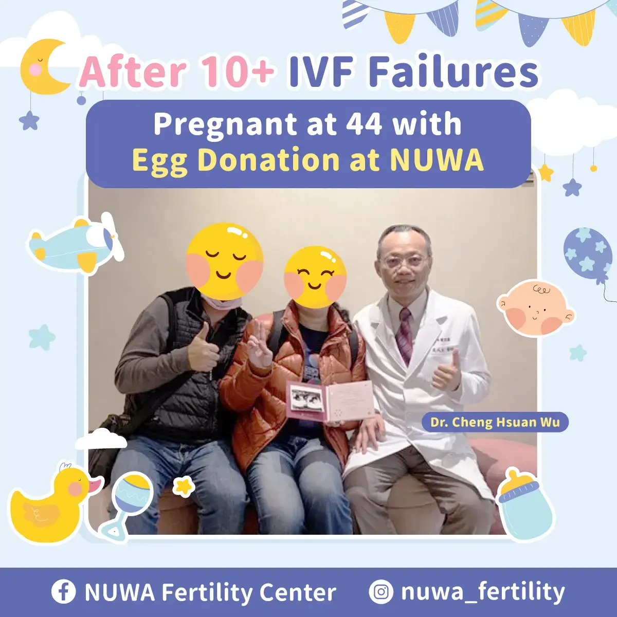 44-year-old woman pregnant after 10 failed IVF cycles through egg donation at NUWA Fertility Center