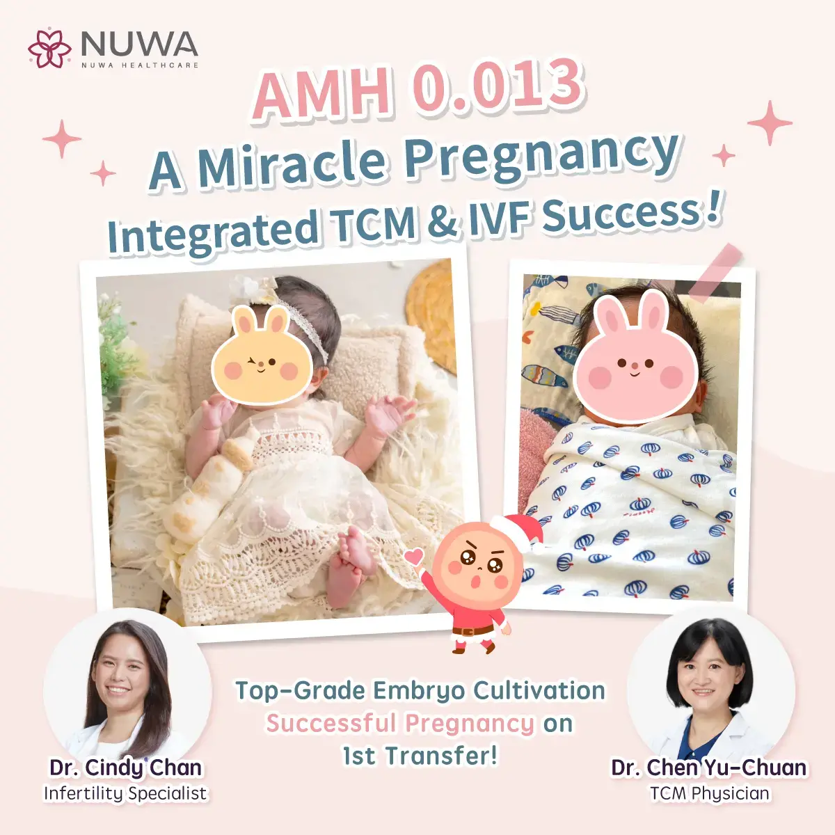 IVF success story of a 40-year-old patient with an ultra-low AMH of 0.013, showing successful pregnancy through combined TCM and Western medicine at Nuwa Care.